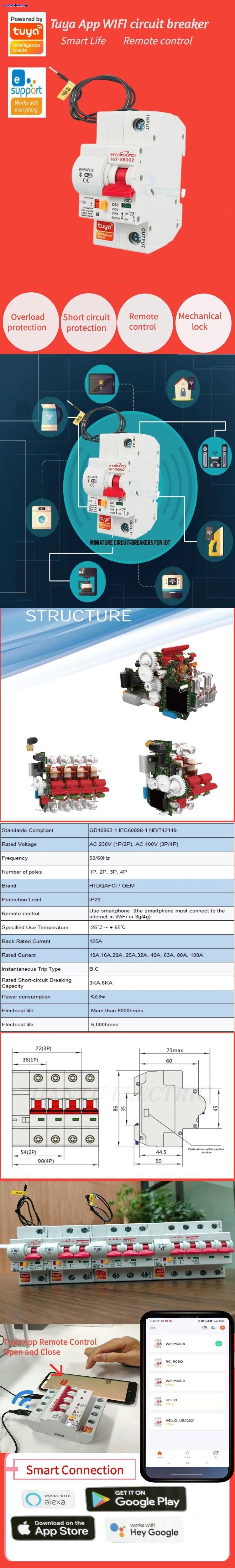 110KV/230KV 16A to 125A 1pole Voice control Tuya Wifi Circuit Breaker MCB  google home  Remote control Circuit Breaker